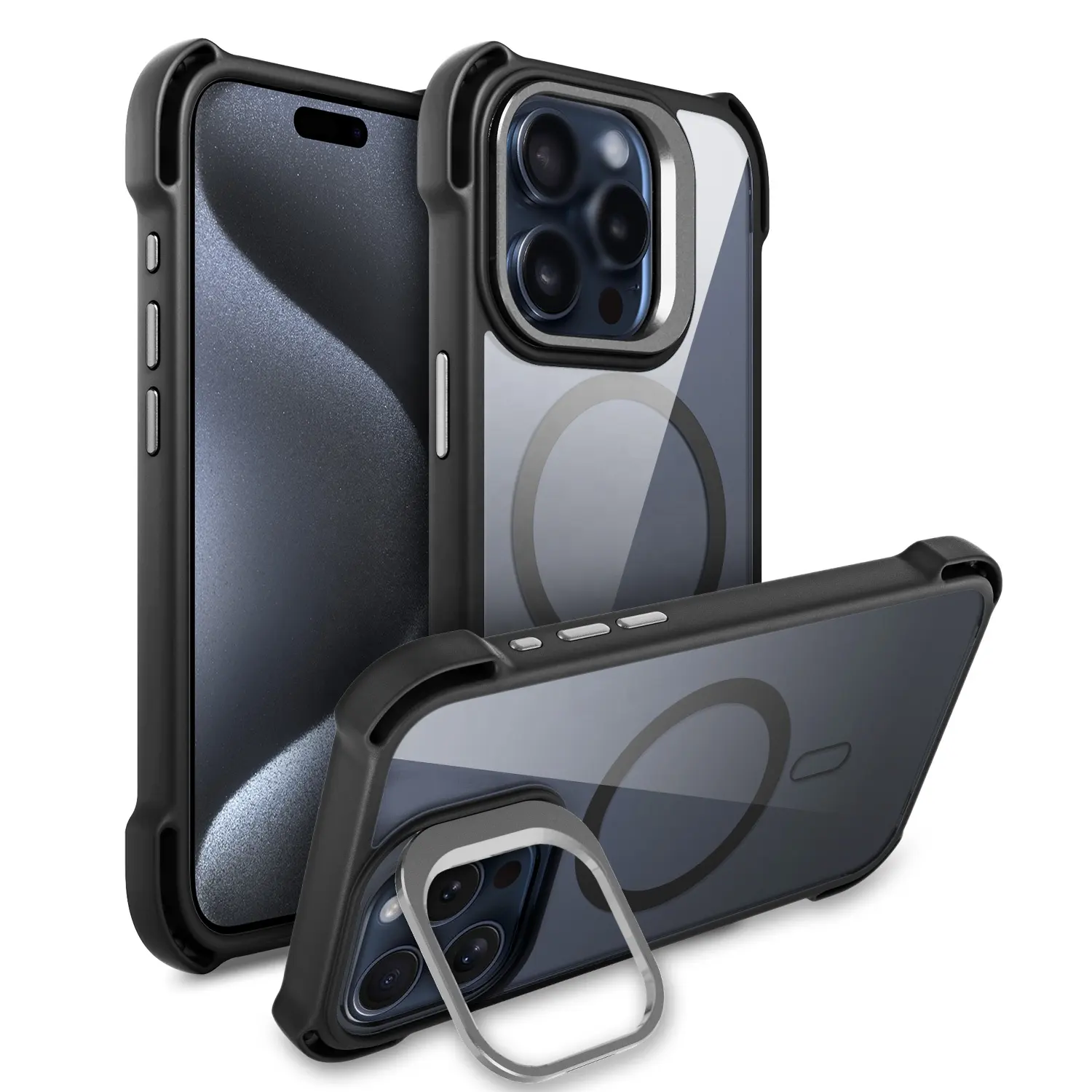 Capa magnética para celular, capa de suporte de câmera à prova de choque para iPhone 15 Pro Max, novidade premium de 2024