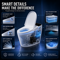 WC intelligent électrique à poser au sol avec réservoir d'eau dissimulé intégré, siphon en S, double chasse, siège chauffant, chasse automatique et détection au pied, faible profondeur