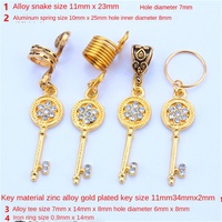 1 anneau de cheveux décoratif pour tresses, accessoire de coiffure, style coréen vintage, pendentif clé en alliage avec incrustation de diamant 12mm