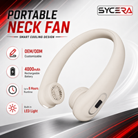 Ventilateur de cou portable rechargeable 4000 mAh, mains libres, avec lumière LED, trois vitesses, pour les voyages en extérieur, vente en gros