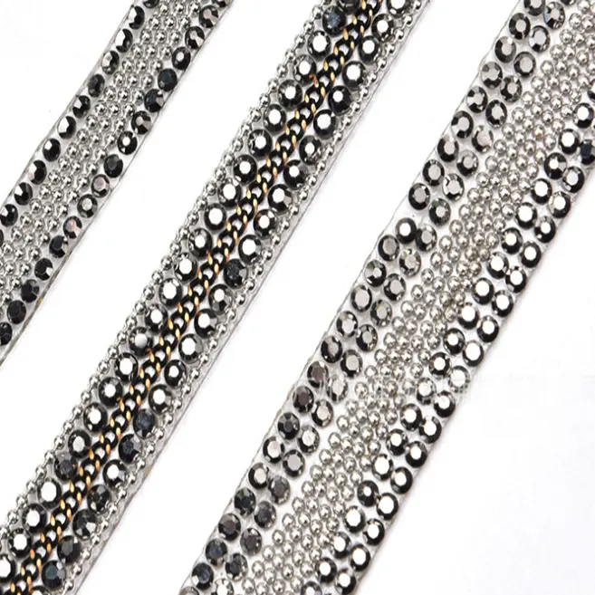 Hotfix cinta hematita encendido diamantes de imitación Cadena de baño correas apliques Strass cristales de malla de bandas de hierro en bikini