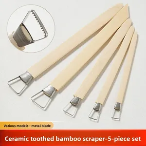 Lot de 5 grattoirs à dents en bambou pour sculpture, outil de sculpture de boue fine, couteau de finition, outil de sculpture en bambou, couteau à argile - Product Image 1