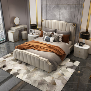 Lit en cuir moderne en acier inoxydable doré de luxe ensemble de meubles de chambre à coucher <span class=keywords><strong>king</strong></span> size et reine <span class=keywords><strong>taille</strong></span> disponible - Product Image 4