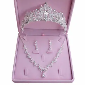 Fashion Hoge Kwaliteit Crystal Rhinestones Bridal Crown Ketting Oorbellen Set Bruiloft Tiara Sieraden Sets