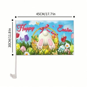 Drapeau de fenêtre de voiture à thème Pâques Lapin, 12x18 pouces, avec logo personnalisé, à prix abordable - Product Image 3