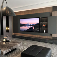 Ensemble de salon moderne de luxe XINGRUO LKD34, meuble bas sur mesure en pierre frittée et bois pour villa