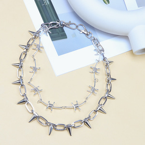 โซ่คาดเอวโลหะสองชั้นสไตล์พังก์พร้อมดีไซน์หมุดแหลมสำหรับสวมใส่ลำลองแนวสตรีท - Product Image 4