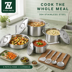Juego de Ollas de Acero Inoxidable Zhenneng con Tapas, 12 Piezas, Aptas para Inducción 304, Cacerola, Olla, Sartén, Utensilios para el Hogar - Product Image 3