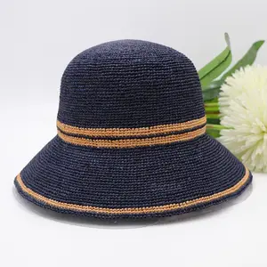 J Black Adult Stylish Lady Hats Hand Crochet Raffia Sun Protection Hat