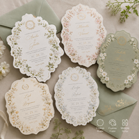Pack d'invitations de mariage découpées sur mesure, avec cartes RSVP et de détails assorties, ornées d'art floral doré pour la cérémonie de mariage