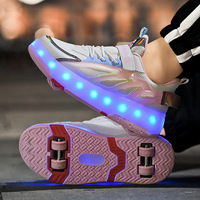 Ponerait Kids 4 patins à roulettes lumière LED baskets pour filles et garçons chaussures de sport pour 4 ans et plus