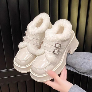 Haut de gamme femmes hiver extérieur coton mocassins à semelle souple fourrure sans lacet chaussures en peluche chaud en cuir à semelle épaisse avec semelle intérieure EVA - Product Image 5