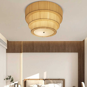 Lámpara de Techo Redonda de Estilo Japonés Wabi Sabi, LED, de Tela, Moderna, para Sala de Estar, Dormitorio, Estudio, de Montaje Superficial - Product Image 4