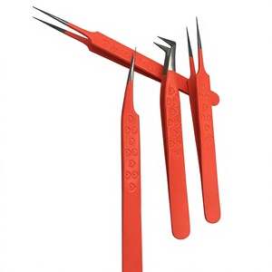 Pince à épiler pour extensions de cils en acier inoxydable de haute qualité, revêtement poudré orange, pointe argentée / pointe en fibre, poignée en forme de cœur, pince à volume - Product Image 3
