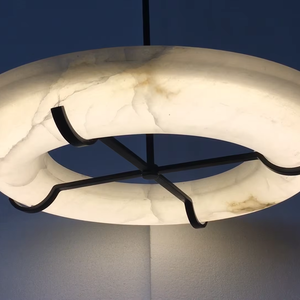 Lámpara de Araña Redonda de Alabastro Personalizada, Lámpara Colgante de Lujo con Textura de Nube Moderna para Espacios Exclusivos - Product Image 1