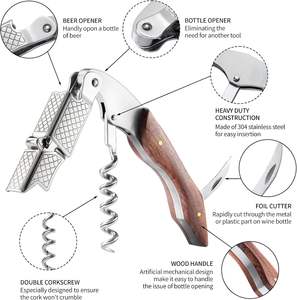 ไขควงเปิดจุกไวน์สำหรับบริกรมืออาชีพ<span class=keywords><strong>3</strong></span>แพ็กกระเป๋าหนังของขวัญด้ามจับยาวโรสวู้ดดีไซน์ทันสมัยทำจากสแตนเลส - Product Image 4