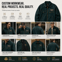 Veste utilitaire personnalisée pour homme en toile délavée avec patchwork, multi-poches, vêtement de travail, marque privée OEM, fermeture éclair avant, coupe-vent