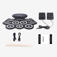Batterie électronique portable enroulable à 9 pads en silicone, avec pédales et baguettes pour la pratique musicale