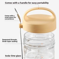 Bocaux en verre ronds sans PFAS ni plomb avec poignée et cuillère, étanches, écologiques, pour préparation de repas petit-déjeuner et flocons d'avoine de nuit