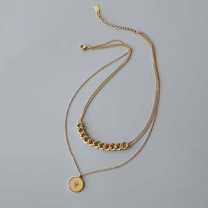 Aretas - Cadena Figaro Clásica Chapada en Oro con Doble Eslabón Cubano y Colgante de Moneda Elizabeth, Joyería de Acero Inoxidable para Mujer, Regalo de Aniversario - Product Image 6