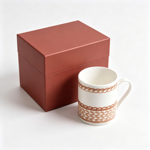 Bone China Ceramic Cups with Head Style Cap for Office Afternoon Tea Presentable Teacup Set Orange Chain Pattern Minimalist - Product Image 4