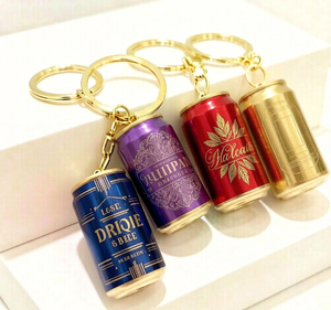 Simulation mini beer can <b>keychain</b> customizable logo <b>keychain</b> men's backpack car key decoration fashion gift - Product Image 1