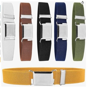 Ceinture en tissu élastique avec boucle à plaque, largeur 3,5 cm, style décontracté, en polyester, options de couleurs marron, noir, gris - Product Image 5