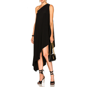Vestido negro de mujer con dobladillo asimétrico, diagonal, Espalda descubierta, superventas - Product Image 1