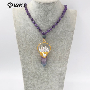 WT-N1246 도매 여성 화려한 긴 구슬 돌 형석 목걸이 금 패션 큰 청키 정신 포인트 돌 목걸이 - Product Image 5