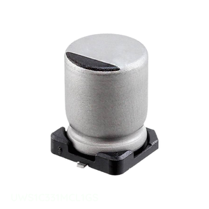 Condensador SMD de Aluminio de Montaje en Superficie, Canal del Fabricante 330 uF UWS1C331MCL1GS, 330UF 20% 16V - Product Image 1