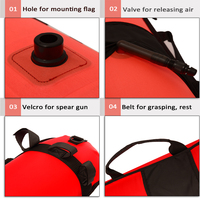 Flotteur gonflable de sécurité pour la pêche sous-marine avec drapeau de plongée et clips, ligne haute visibilité de 60 pieds