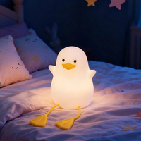 Mini Veilleuse LED en Silicone Interactif en Forme de Canard à Longues Pattes, Rechargeable Type-C, à Détection de Tactile, Protection Oculaire, Lumière Ambiante
