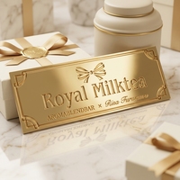 Boîte à parfum personnalisée avec étiquette métallique haut de gamme en alliage de zinc, logo encastré doré électro-plaqué, plaque signalétique