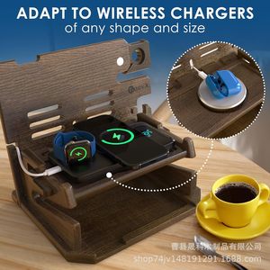 Organisateur de bureau en bois, support de téléphone avec rangement pour écouteurs et montres, pour bureau, chambre à coucher, porte-clés et bijoux, pliable sur 3 niveaux - Product Image 2