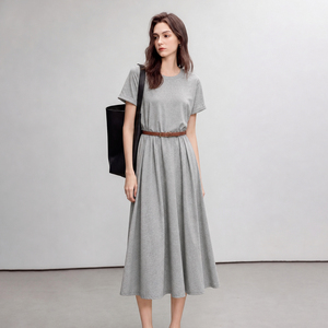 Summer Elegant Round Neck Short Sleeve A Line Dress For Petite Women - Product Image 3