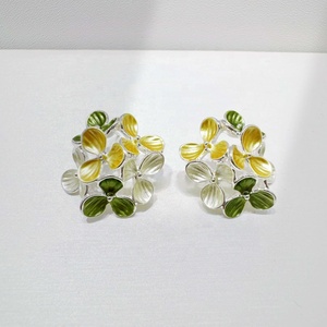 Boucles d'oreilles personnalisées en argent sterling 925, uniques, pour fêtes d'été, colorées, tendance, pour femmes, grandes fleurs en émail vert, style exagéré - Product Image 3