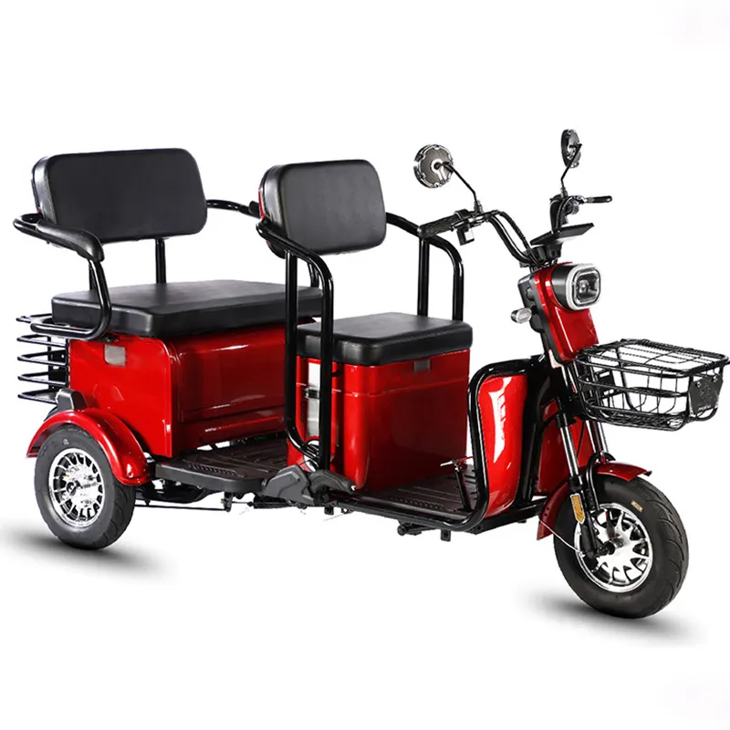 Sepeda roda tiga, dua kursi bermotor sepeda dewasa 3 roda Mini nyaman penumpang kargo skuter listrik sepeda roda tiga