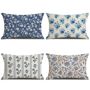 Housse de coussin décorative en polyester imprimé motif fleur bleue style dessin animé français, sans rembourrage, faite à la main, pour canapé de salon - Product Image 4