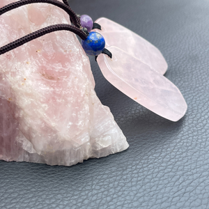 قلادة بتصميم هندسي من الأحجار الطبيعية، قلادة بوهيمية من الكريستال الخام والعقيق وكوارتز الوردي، سلسلة حبل، هدية - Product Image 6