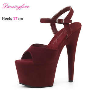 <span class=keywords><strong>Sandali</strong></span> Sexy da Nightclub con <span class=keywords><strong>Tacco</strong></span> a Spillo 17cm, Scarpe da Pole Dance in Camoscio Bordeaux con Punta Aperta, Tacchi Alti da Passerella per Donna - Product Image 2