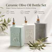 Bouteille distributrice d'huile d'olive en céramique rectangulaire personnalisée, bouteille de vinaigre avec bouchon et bec verseur en métal, fournisseur en gros OEM ODM
