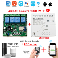 Tuya Smart life commutateur sans fil 4ch Rf émetteur et récepteur Smart Life Wifi APP contrôle commande vocale TUYA Smart avec Alexa