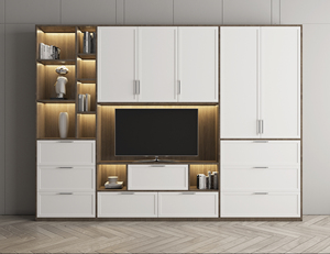 Mueble de <span class=keywords><strong>TV</strong></span> Personalizado Moderno de Lujo con Gabinetes de Vidrio con Luces LED, Estante <span class=keywords><strong>para</strong></span> Sala de <span class=keywords><strong>TV</strong></span> con Panel, Mueble de Pared <span class=keywords><strong>para</strong></span> <span class=keywords><strong>TV</strong></span> - Product Image 2