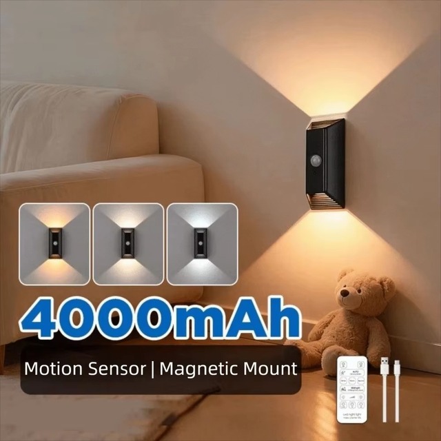 2026 New Trend Product 120° Wide Range Body Sensor Remote Control Rechargeable Smart Magnetic LED Wall Lamp Night Light