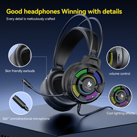 Casque audio et écouteurs T-WOLF H140 à réduction de bruit, casque de jeu filaire supra-auriculaire 7.1 USB avec éclairage LED pour PC