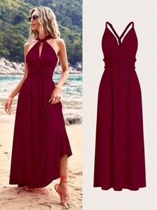 Robe de <span class=keywords><strong>soir</strong></span>ée longue en satin français haut de gamme, col en V, silhouette trapèze, dos nu, antistatique, respirante, tailles XS-3XL disponibles - Product Image 5