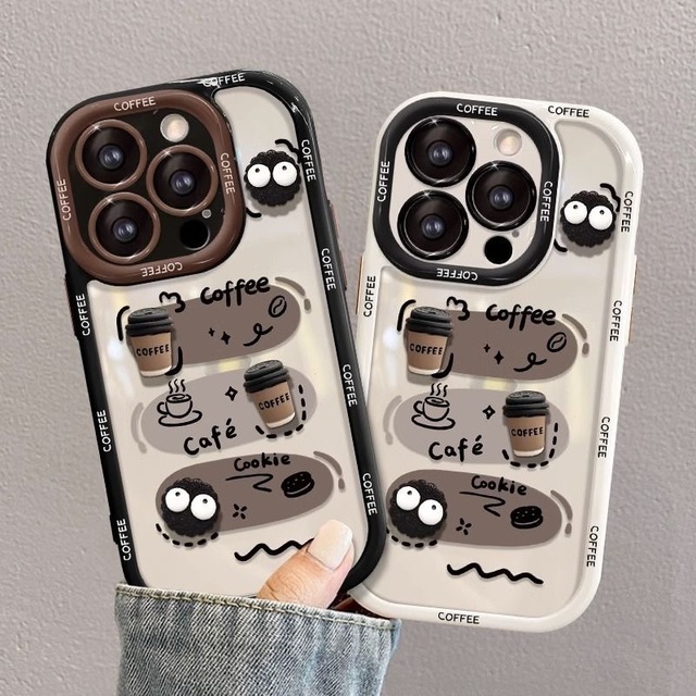 For iphone 11 12 13 14 15 Plus Pro Max Lovely Cute 3D Cartoon Coffee Bear Mobile Phone Case