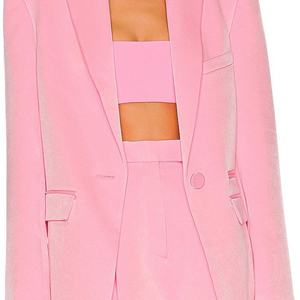 New Design Wide Padded Shoulder Over Size Blazer Jacket With Waist Shape <b>Shawl</b> Lapel Single Button Casual Blazer for Women - Product Image 5