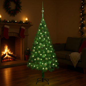 Árbol de Navidad Artificial Preiluminado Verde de 47.2 Pulgadas con Juego de Bolas, Decoración de Plástico de una Sola Pieza para la Temporada Festiva - Product Image 2
