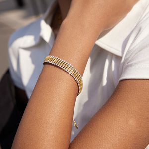Bracelet Tennis en Alliage de Zinc Plaqué Or 18K, Motif Lignes Géométriques, Sertissage en Canal, Zircon Jaune, Bijou Tendance, Cadeau pour Toute Occasion - Product Image 3